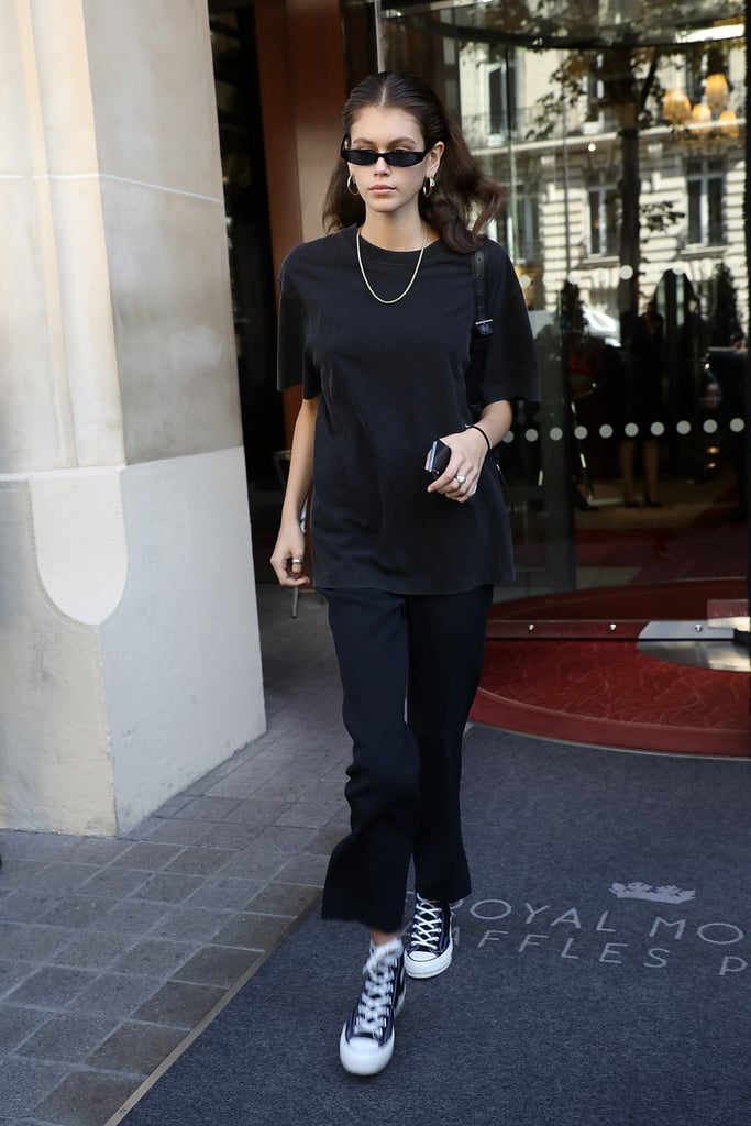 Kaia Gerber Kept Things Casual in Black Separates and Converse Sneakers ...