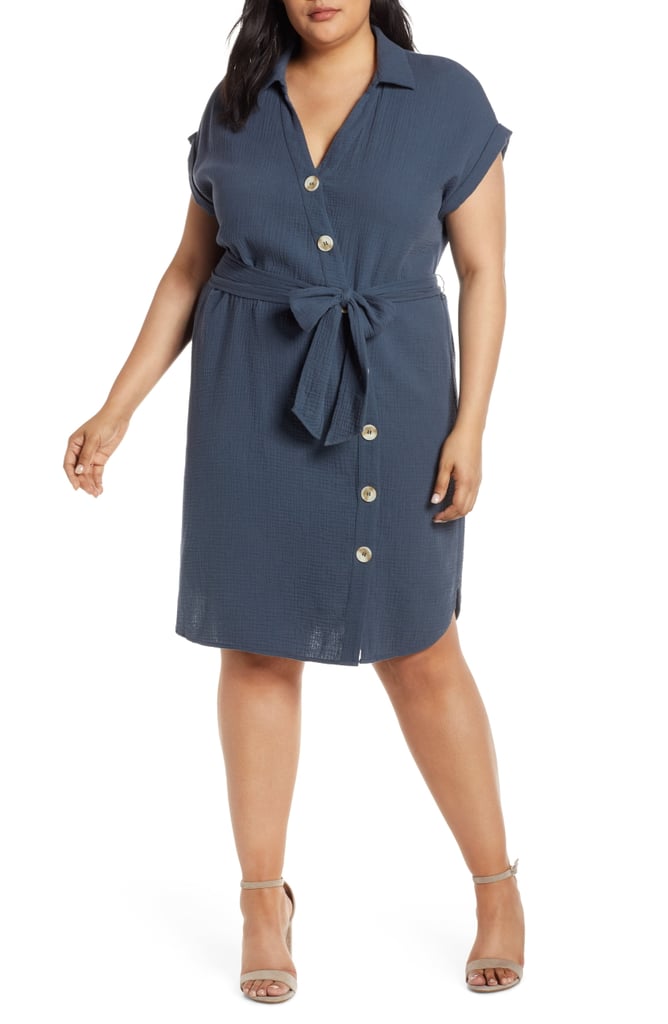 1.STATE Asymmetrical Button-Down Shirtdress