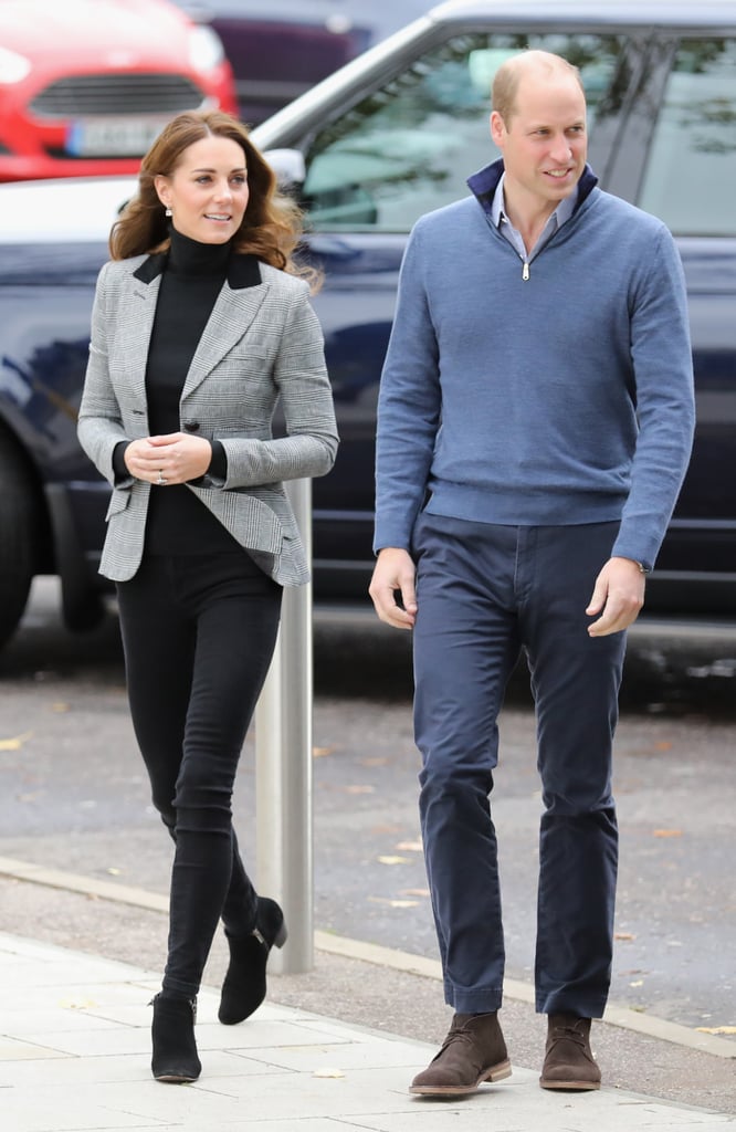 Kate looked sharp on a trip to Basildon Sporting Village in Essex, England, to visit Coach Core Essex. She wore black skinny jeans and Aquatalia ankle boots, and tied the look together with a tweed blazer by Smythe.