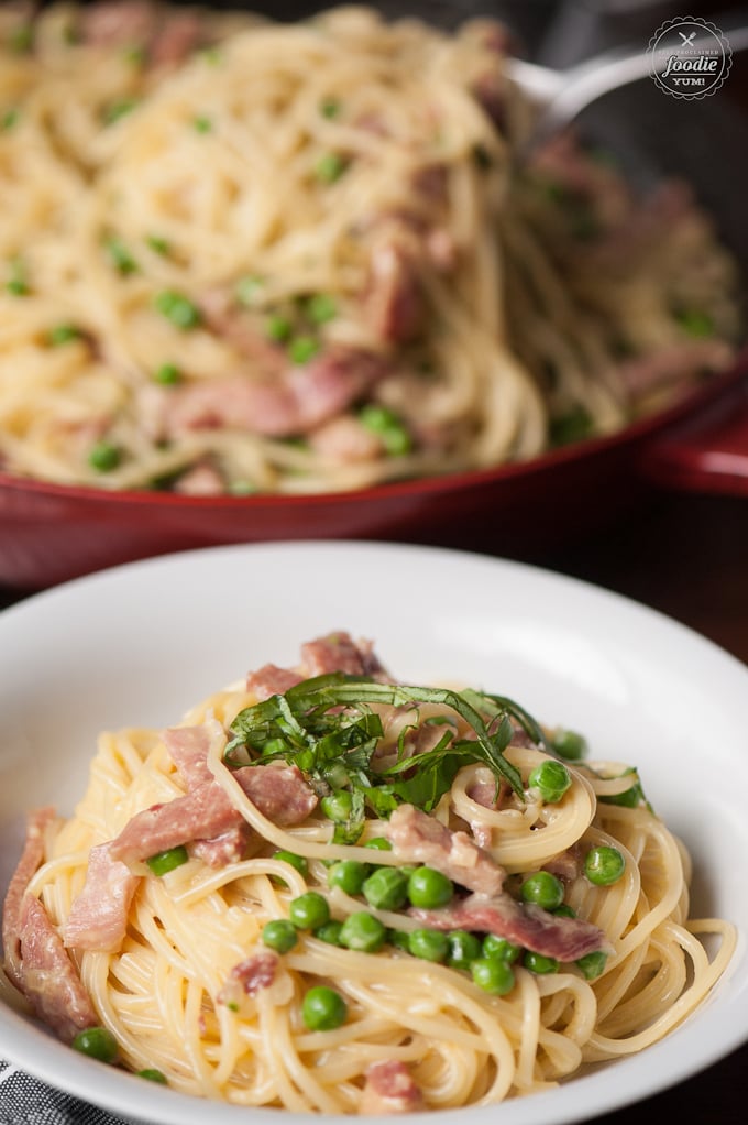 Entrée: Ham and Pea Pasta Carbonara