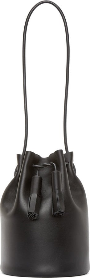 Building Block Black Leather Tassel Bucket Bag