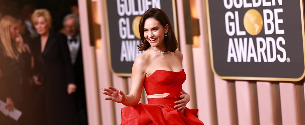 Lily James's Red Versace Dress at the 2023 Golden Globes