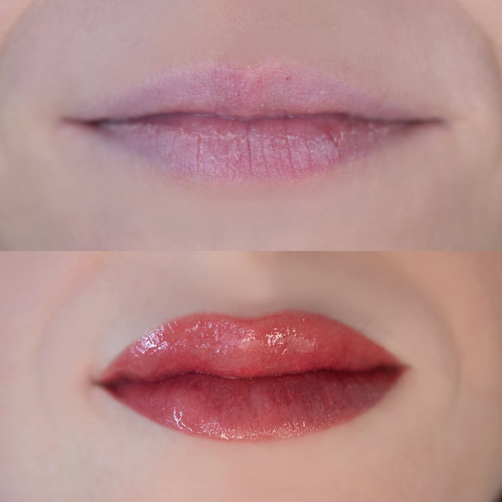 Before and Immediately After My Lip Blushing Tattoo