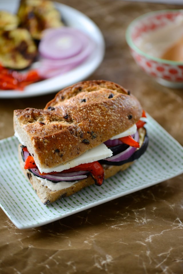 Roasted Eggplant and Bell Pepper Sandwich