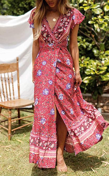 ZESICA Bohemian Wrap Dress