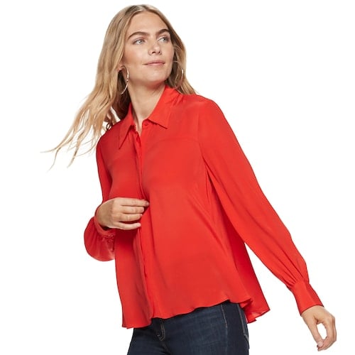 Nine West Silk WesternSeam ButtonDown Blouse Ciara Is the Face of