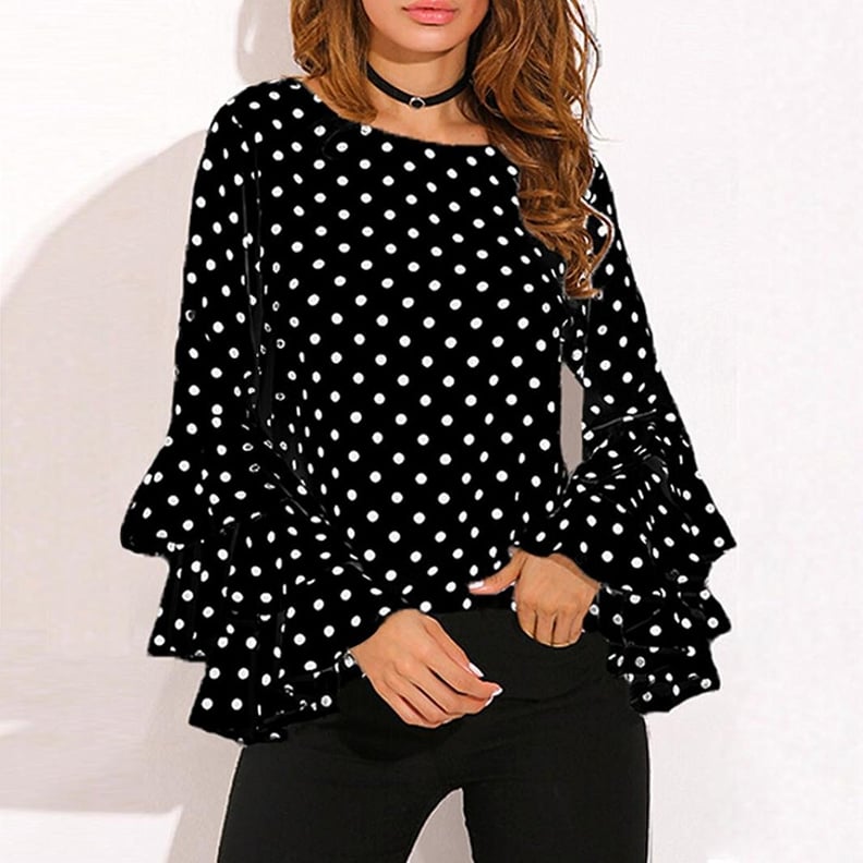black and white polka dot blouse top