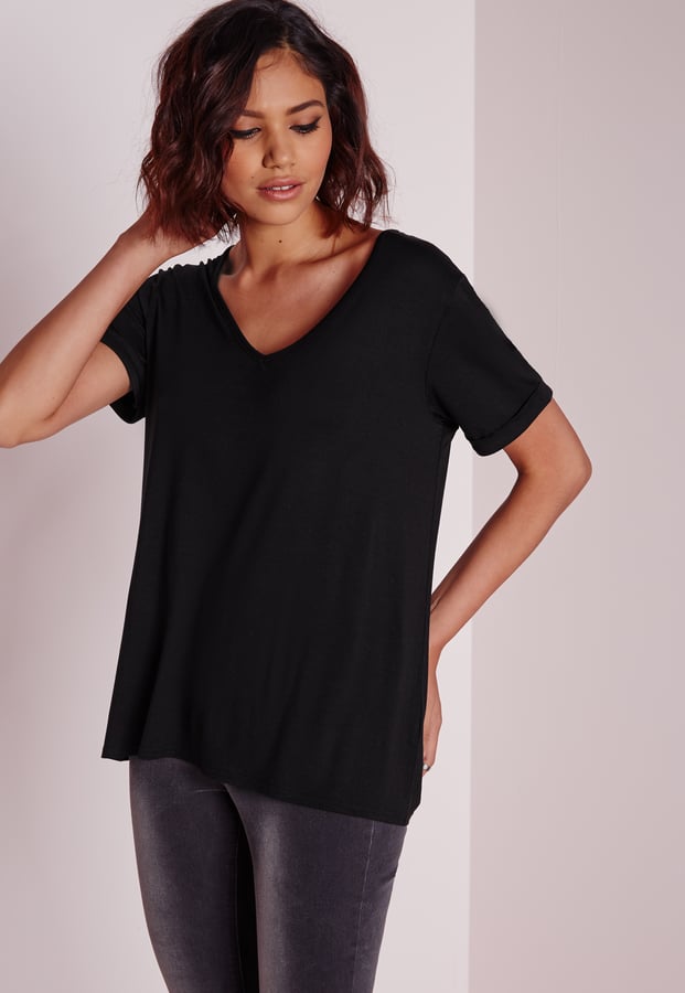 Missguided Boyfriend V-Neck Short Sleeve T-Shirt Black ($14)