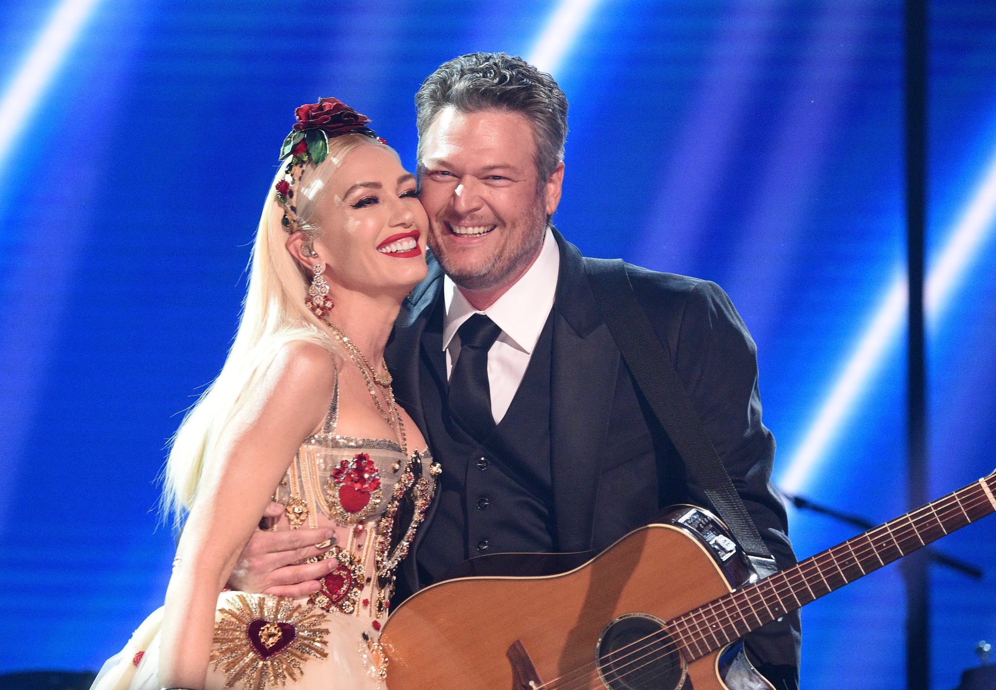 LOS ANGELES, CALIFORNIA - JANUARY 26: Gwen Stefani and Blake Shelton pose onstage during the 62nd Annual GRAMMY Awards at STAPLES Centre on January 26, 2020 in Los Angeles, California. (Photo by Kevin Mazur/Getty Images for The Recording Academy)