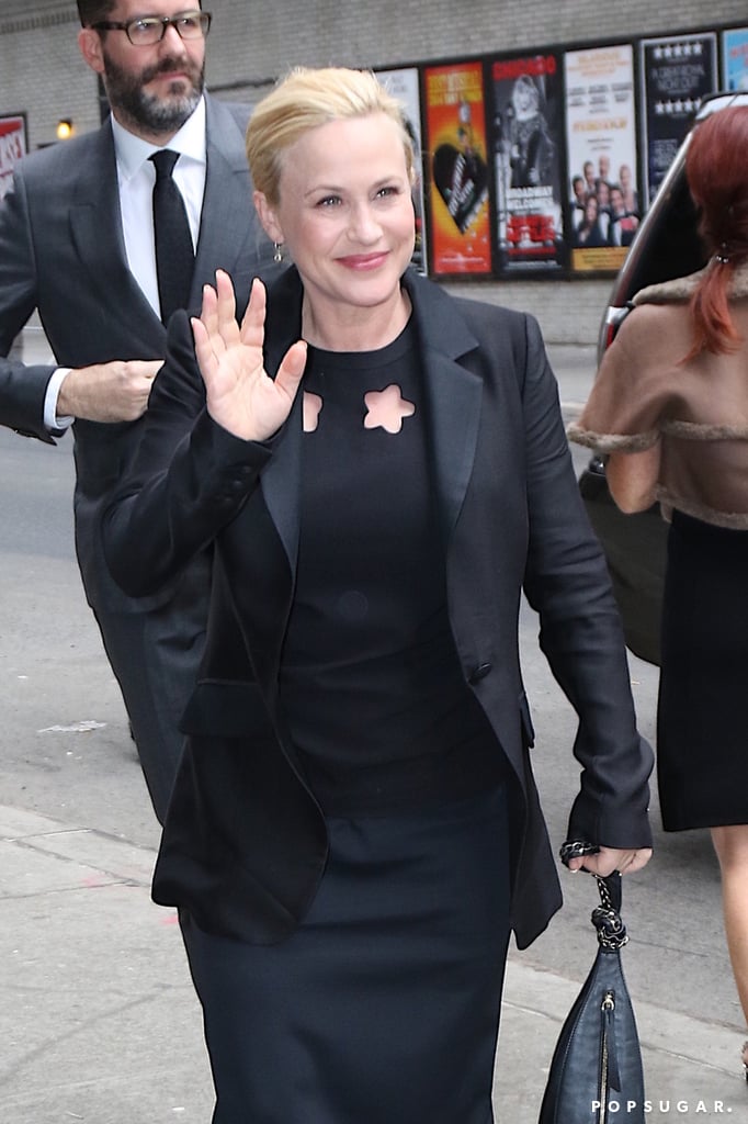 Patricia Arquette waved in NYC on Tuesday.