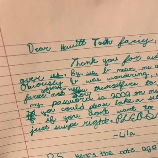 Girl Writes Letter to Tooth Fairy Asking For Proof