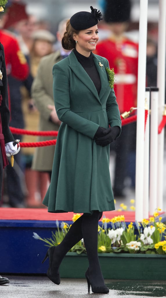 The duchess celebrated St. Patrick's Day by visiting the barracks at Aldershot, England, to pin clovers on soldiers.