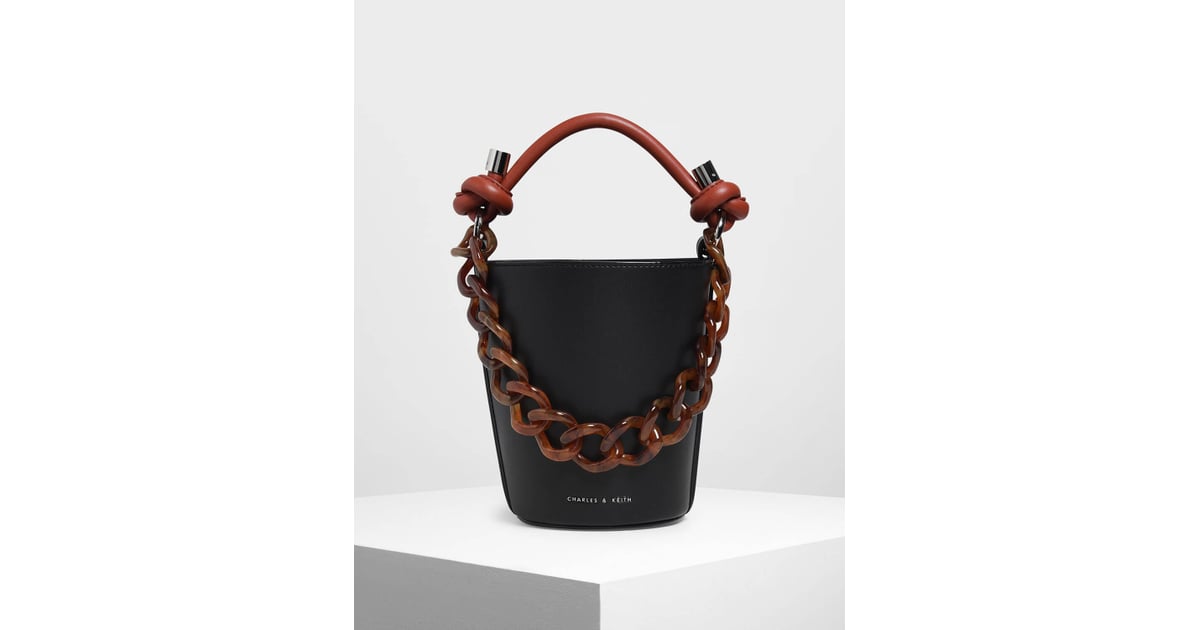 Charles Keith Chunky Chain Bucket Bag Tortoiseshell Fashion