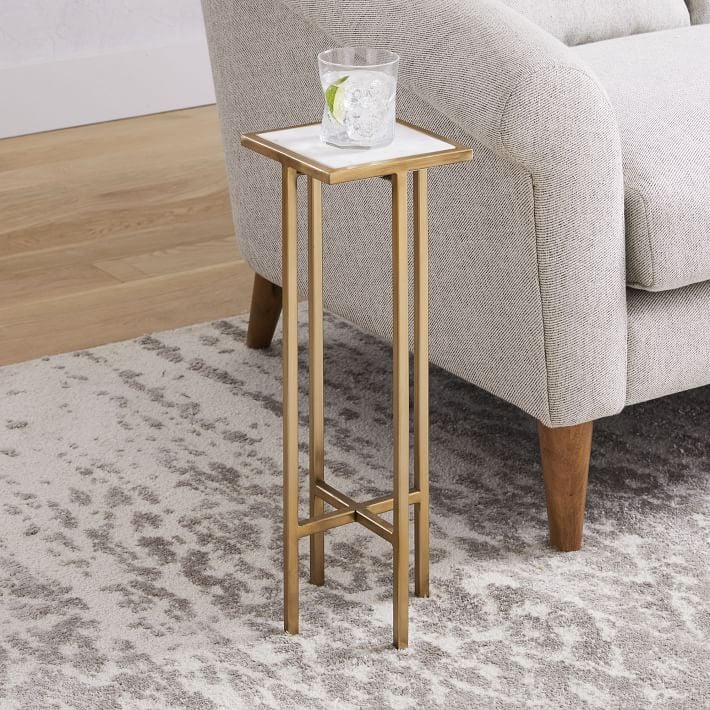 Square Marble and Brass Drink Table