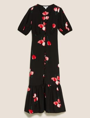 M&S X Ghost Floral V-Neck Button Through Midi Tea Dress