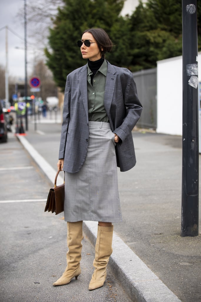 Winter Outfit Idea: A Turtleneck Worn Under a Button-Down and Blazer