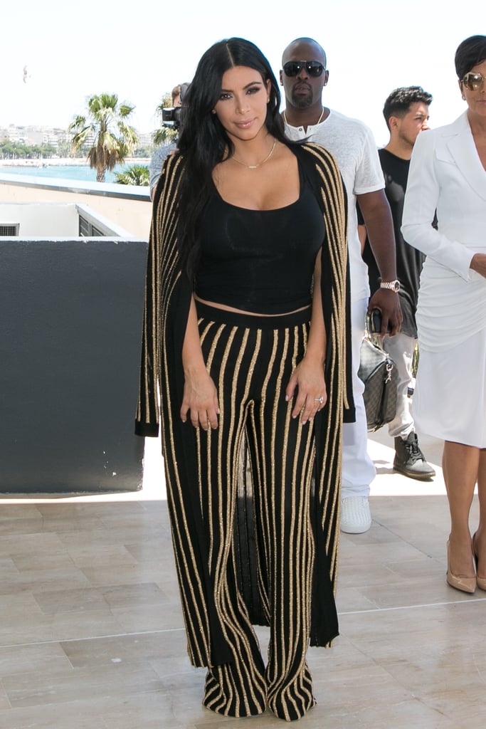 It was a striped Balmain set for Kim at the Cannes Lions Festival.