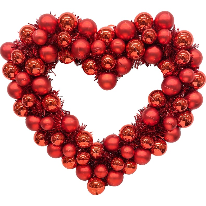 A Glam Wreath: Red Heart Ornament and Tinsel Wreath