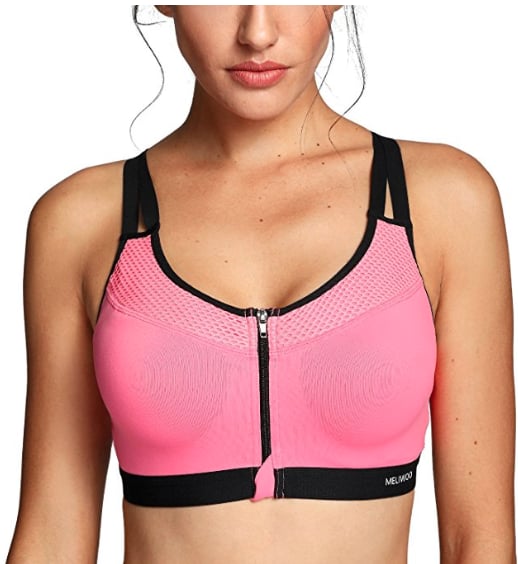 Meliwoo Women's Double Layer Underwire Padded Zip Front Close Gym Sports Bra
