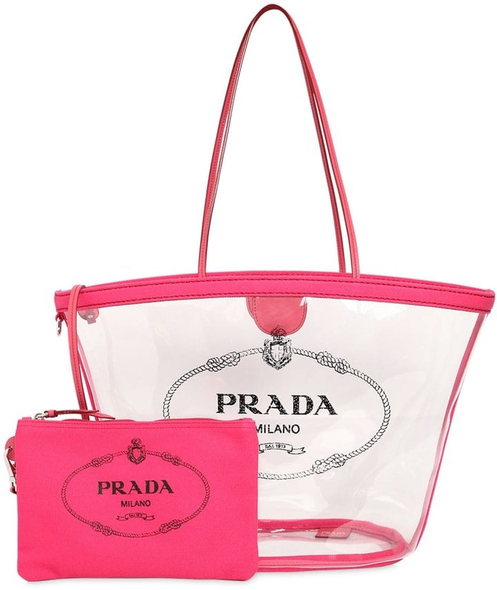 Prada Logo Print Pvc Tote Bag With Canvas Pouch