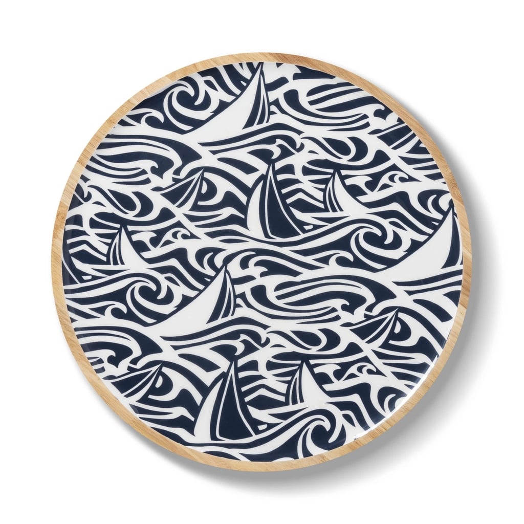 Rough Seas Wooden Enamel Round Serving Tray