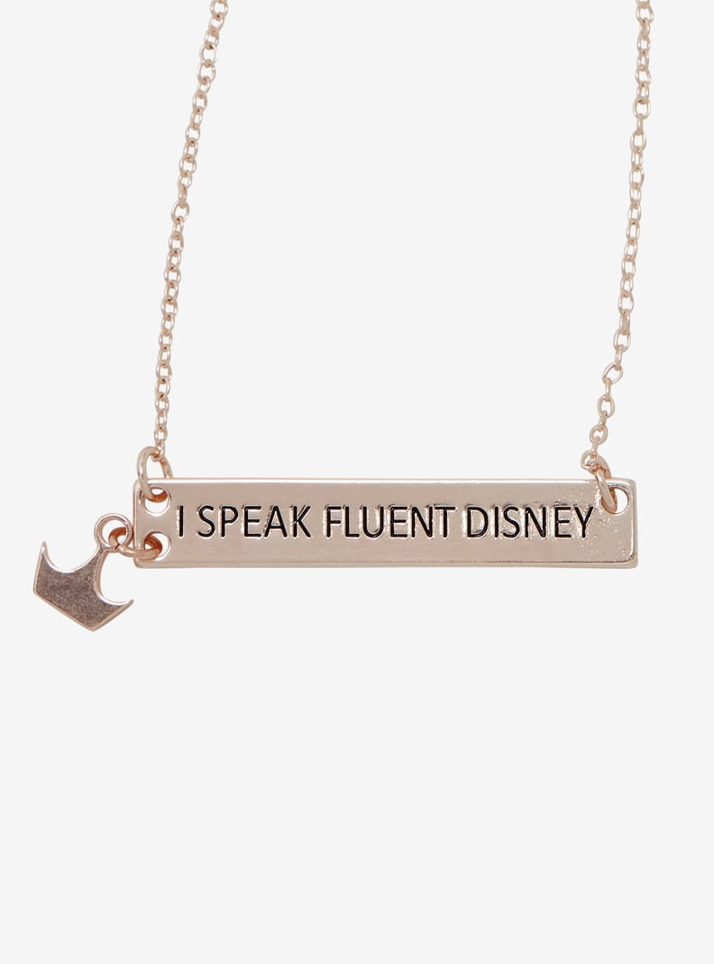 Her Universe Destination Disney I Speak Fluent Disney Crown Nameplate Necklace