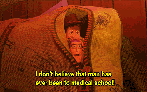 When Buzz knows what medical school is somehow.