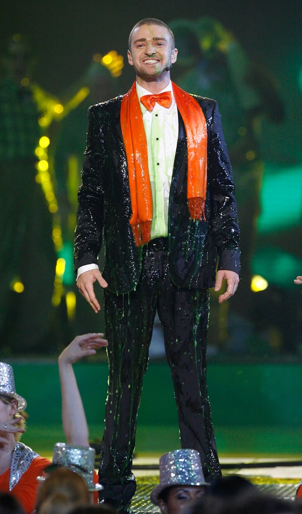Even covered in slime at the Kids' Choice Awards in 2007, Justin was still on his suit-and-tie game.