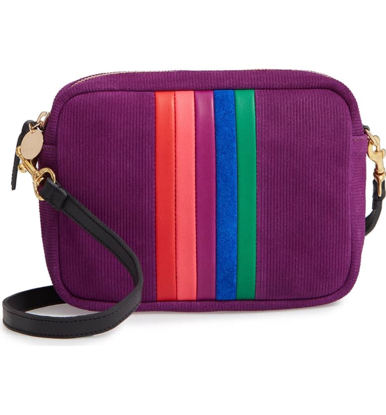 Clare V. Midi Sac Rainbow Stripe Corduroy Crossbody Bag