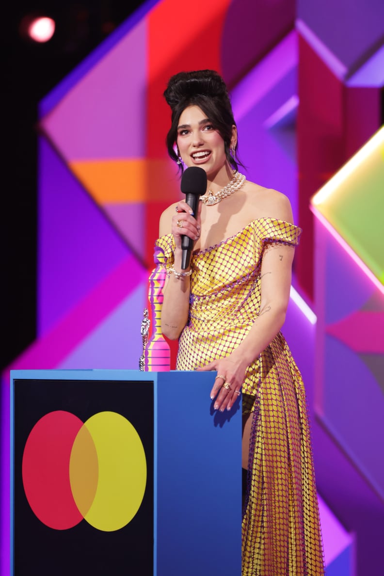 LONDON, ENGLAND - MAY 11:    Dua Lipa accepts the award for Best Female Solo Artist at The BRIT Awards 2021 at The O2 Arena on May 11, 2021 in London, England.  (Photo by David M. Benett/Dave Benett/Getty Images)