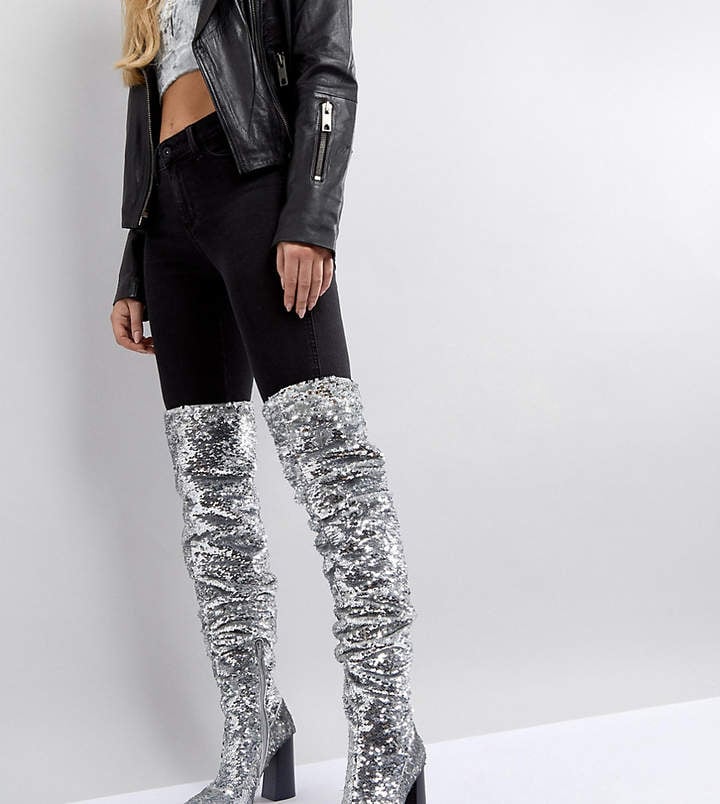 Asos Killer Bee Sequin Over The Knee Boots