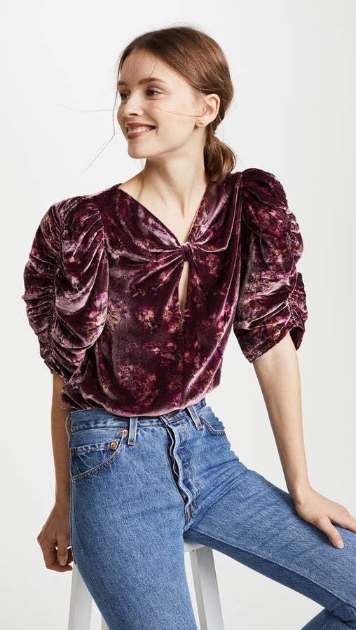 Rebecca Taylor Short-Sleeve Jewel Velvet Top