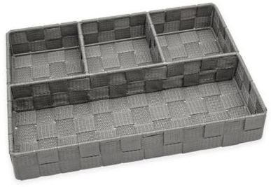 Woven Strap 4 Section Divided Drawer Organizer In Grey Genius