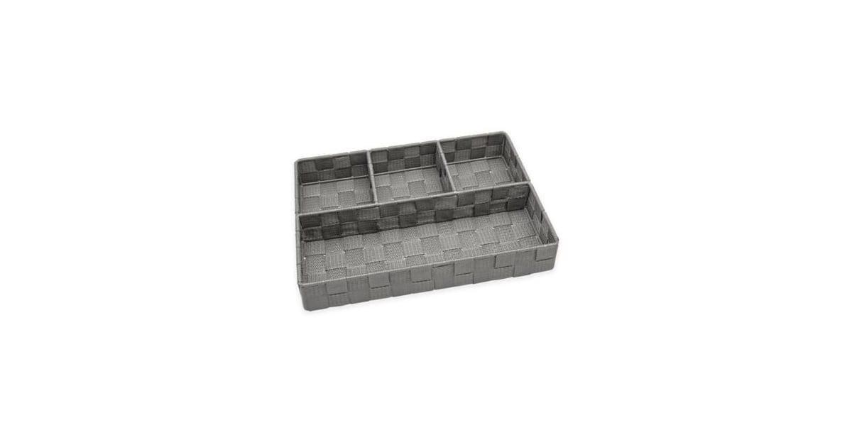 Woven Strap 4 Section Divided Drawer Organizer In Grey Genius