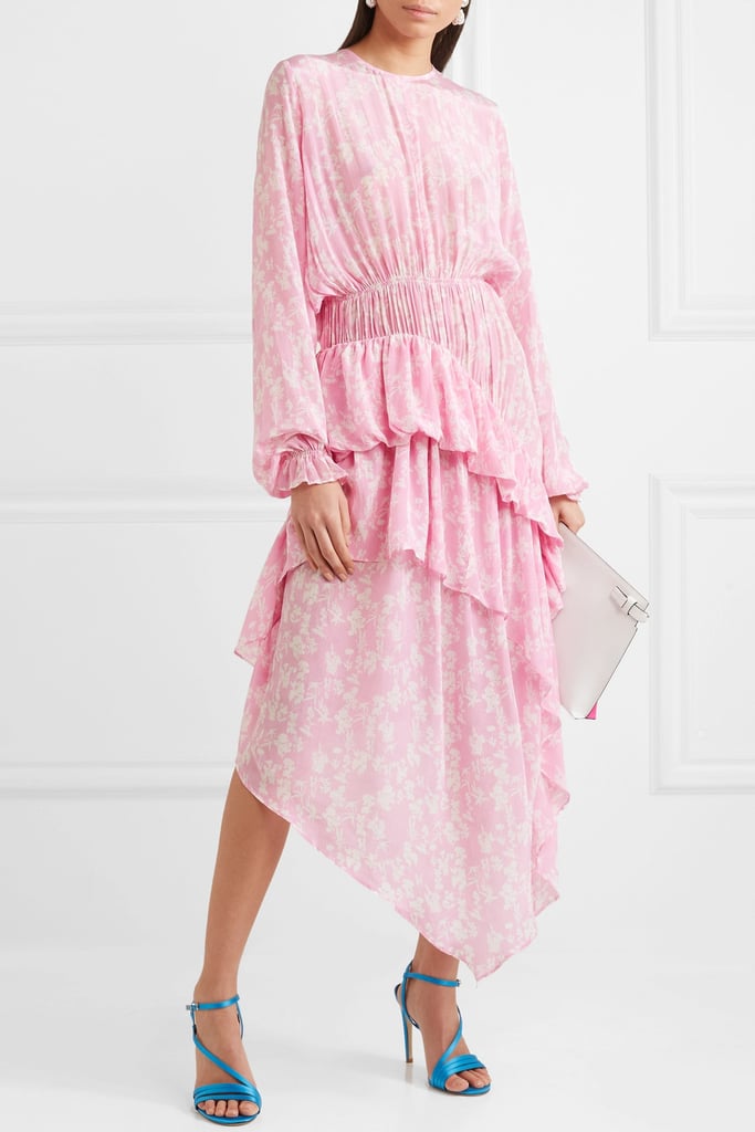 Preen Line Eden Asymmetric Ruffled Floral-Print Crepe De Chine Dress