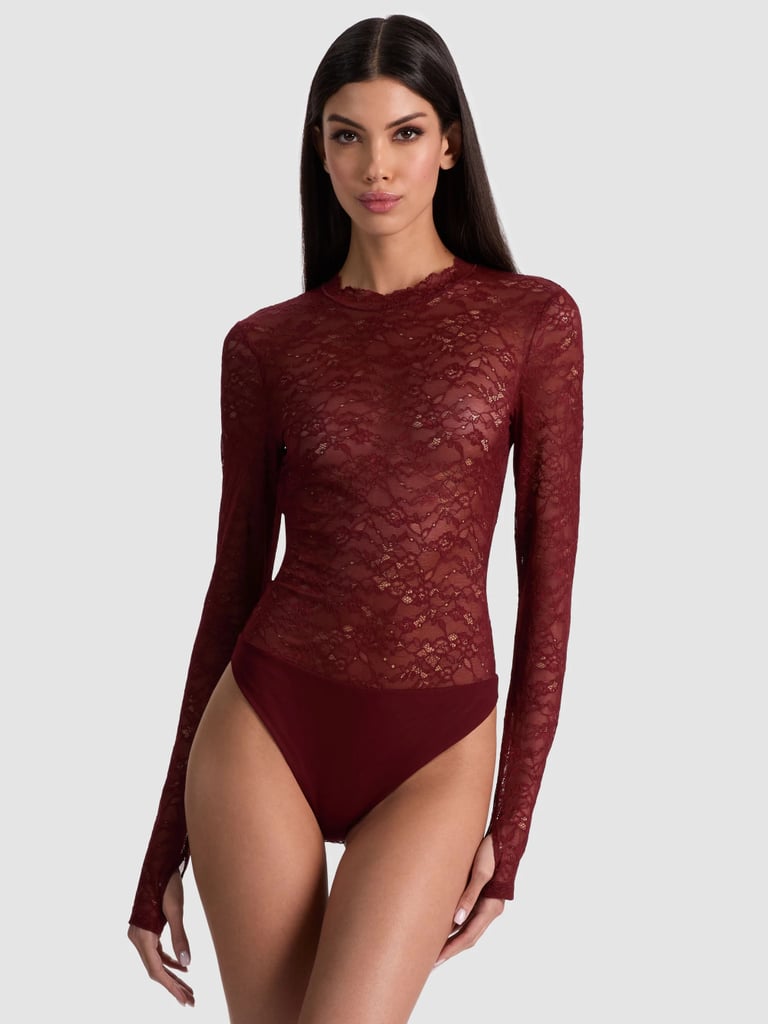 Alice + Olivia Taeyn Lace Bodysuit in Oxblood