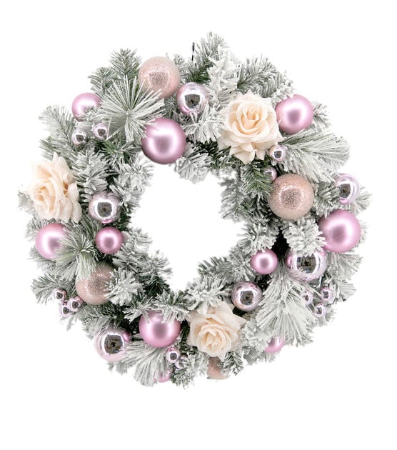 Bloom Room Holiday Blush Pink Rose Ornament Berry & Pine Wreath
