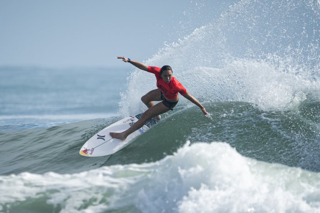 Carissa competing at the 2019 ISA World Surfing Games.