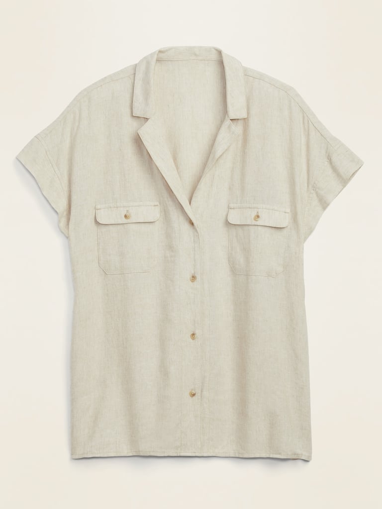 Linen-Blend Utility Short-Sleeve Shirt