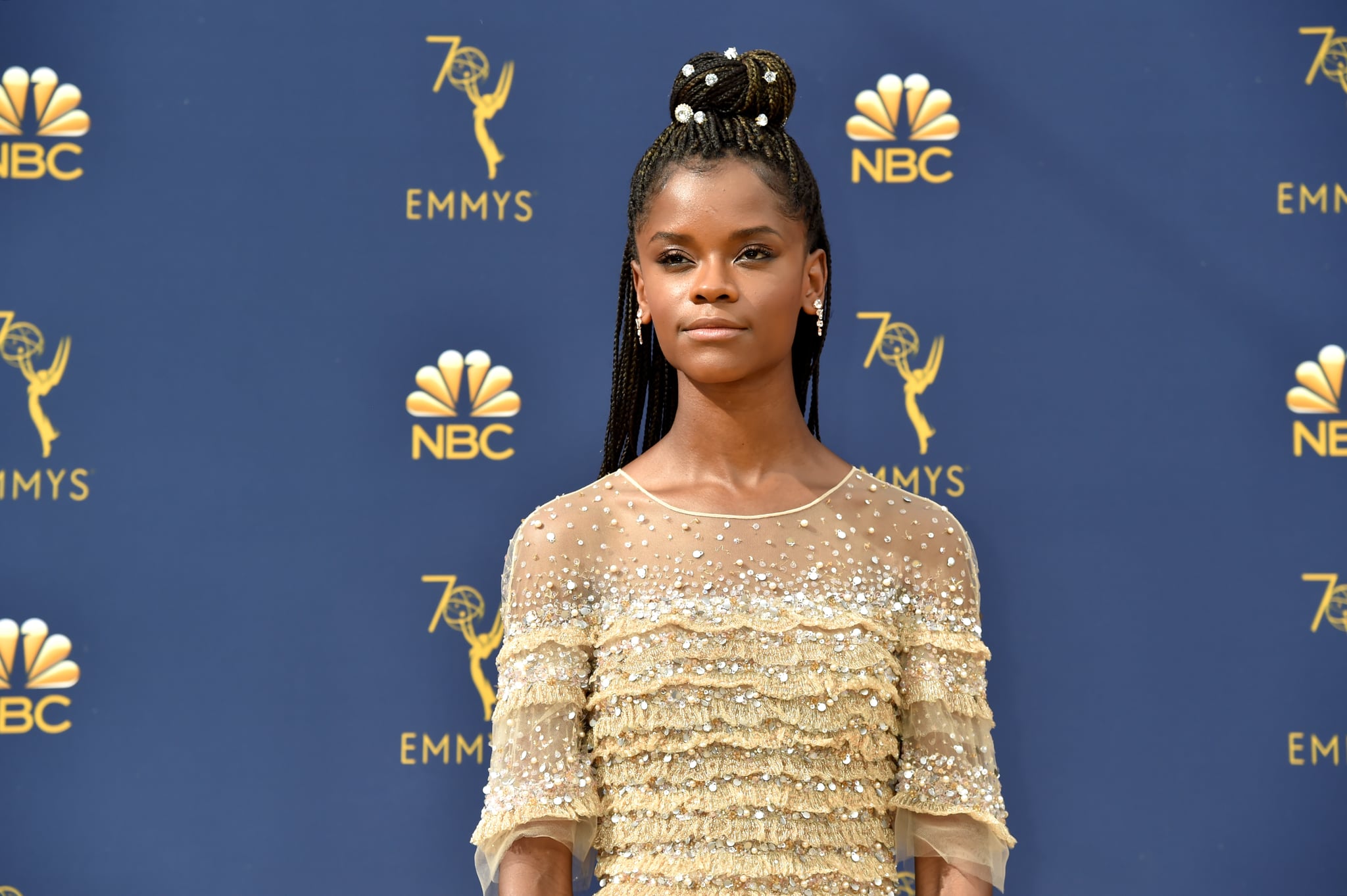 LOS ANGELES, CA - SEPTEMBER 17:  Letitia Wright attends the 70th Emmy Awards at Microsoft Theater on September 17, 2018 in Los Angeles, California.  (Photo by Jeff Kravitz/FilmMagic)