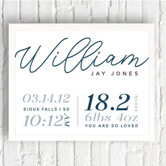 Birth Stats Framed Canvas Sign