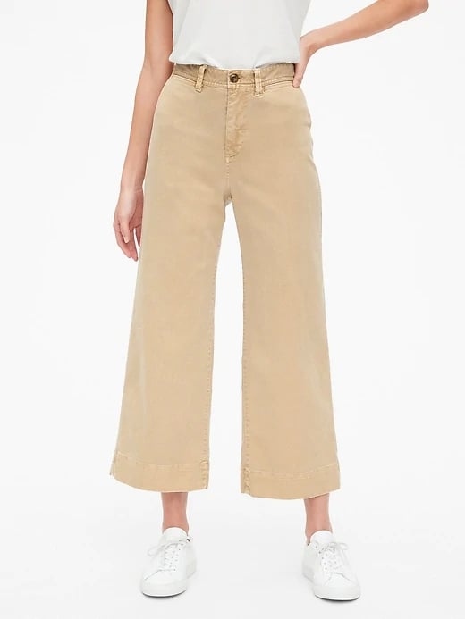 High Rise Wide-Leg Crop Chinos in Khaki