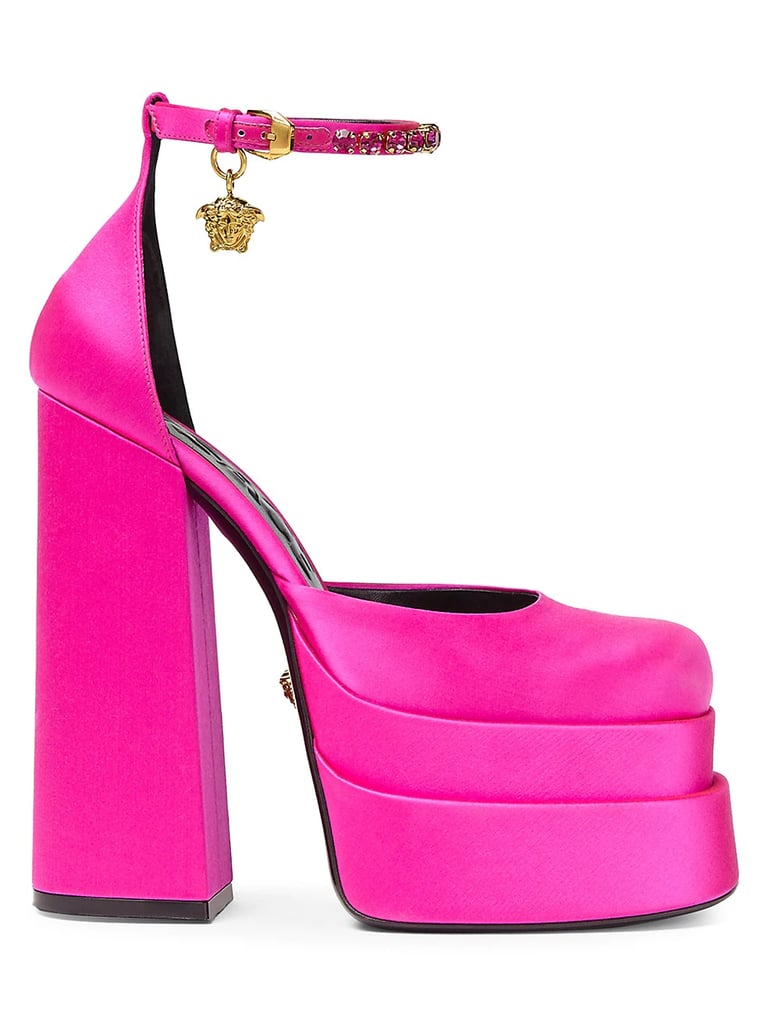 Beyoncé's Black Versace Dress and Pink Platform Heels | POPSUGAR Fashion