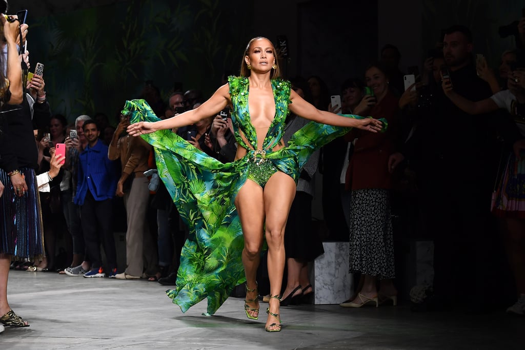 Jennifer Lopez Wore a New Green Dress on the Versace Runway