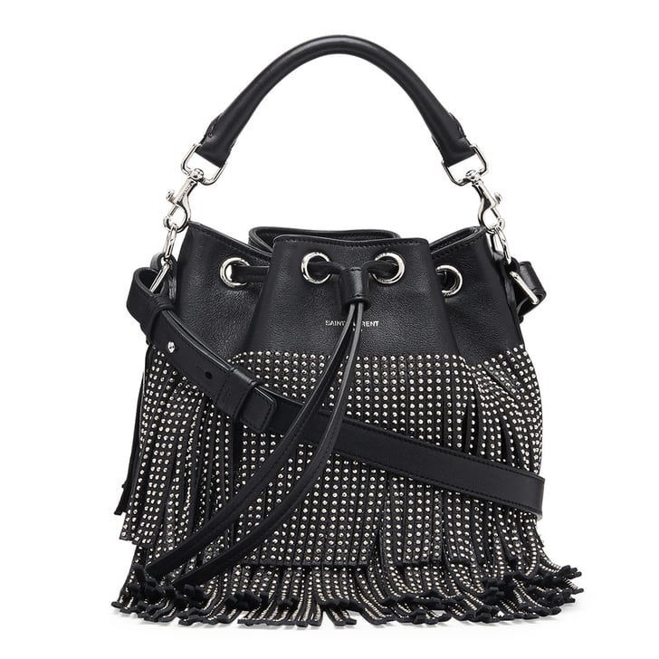 Saint Laurent Small Stud Fringe Bucket Shoulder Bag, Black ($4,250 ...