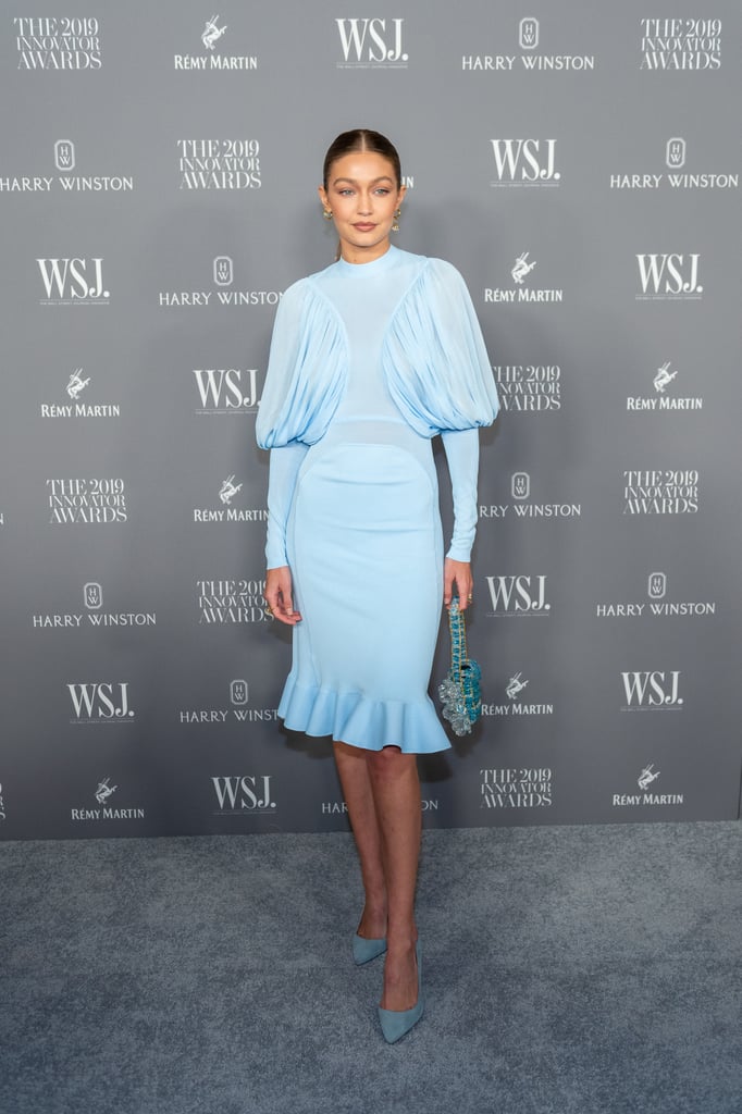 Gigi Hadid Wore a Blue Beaded Bag With Her Burberry Dress