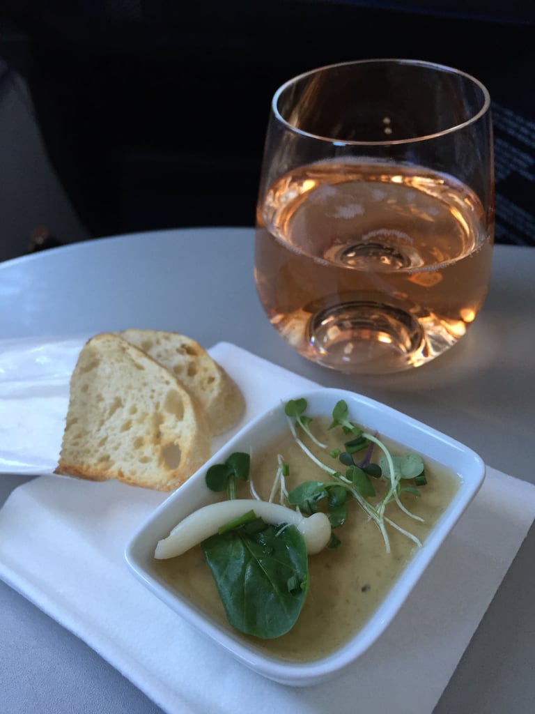 As a fan of rosé, I was pretty excited to see Roederer Estate Brut Rosé on the menu and find out that JetBlue was the first US airline to serve rosé. Oh, and it was delicious. The truffled portobello mushroom mousse? Not so much. I couldn't get over the gelatinous texture, and the crostini tasted stale.