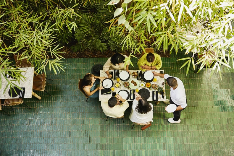 group of friends eating at a restaurant