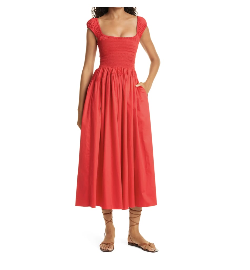 La Ligne Smock Bodice Cap Sleeve Cotton Dress