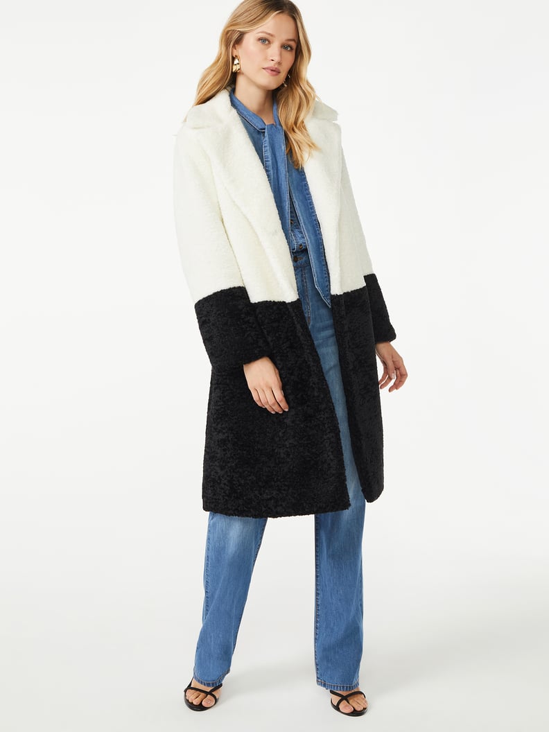 A Cozy Coat: Scoop Faux Fur Color Block Coat